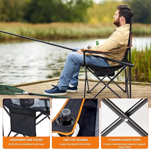 Miniatura 4 de EMERIT Silla de campamento acolchada de gran tamaño, silla plegable cuádruple resistente de 350 libras con brazos, sillas plegables para exteriores