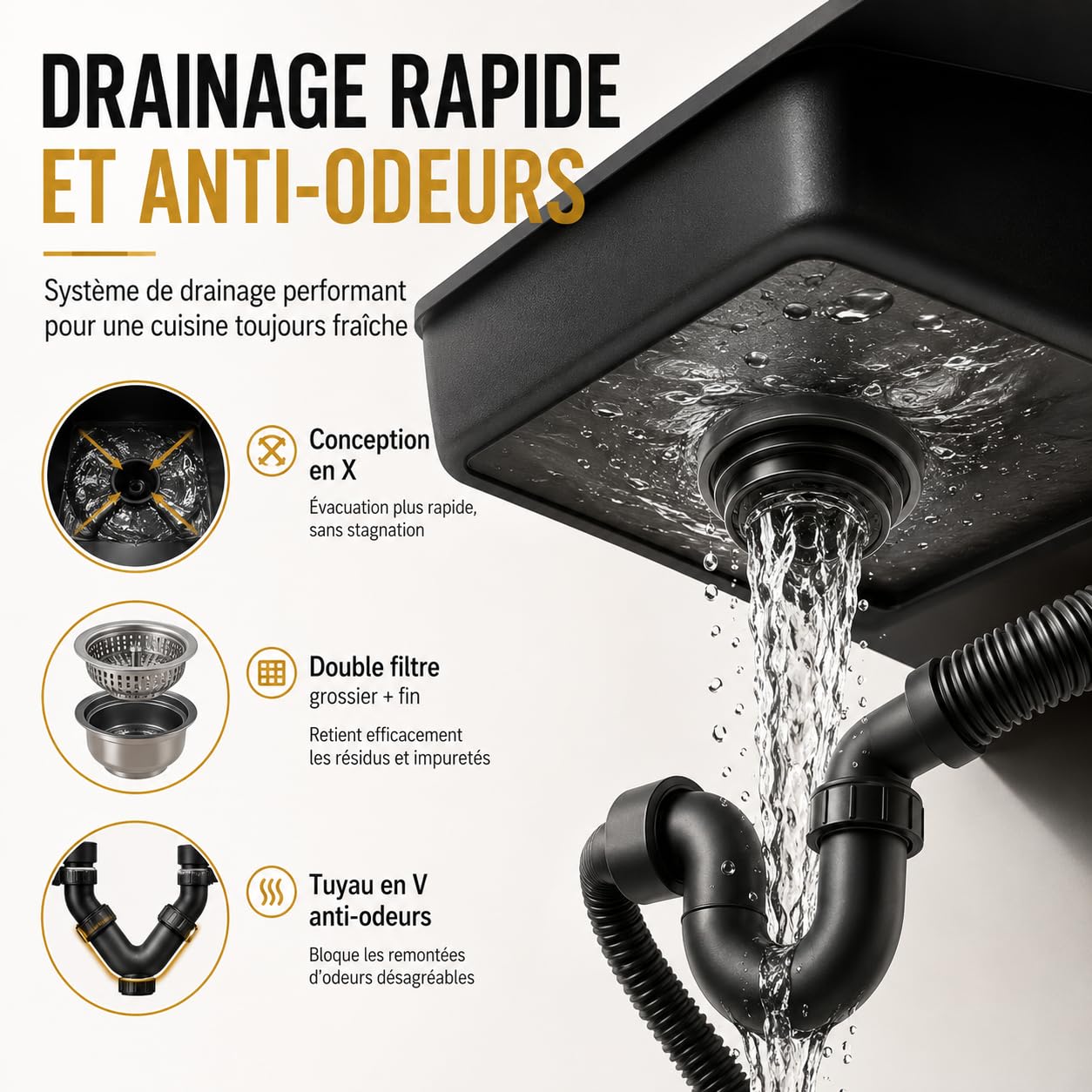 Évier de Cuisine Autoportant, 2 Bacs avec Meuble Bas et Robinet Extractible | 75 × 41 × 78 cm, acier inoxydable 201, égouttoir, bonde et rangement intégré pour cuisine, restaurant ou buanderie