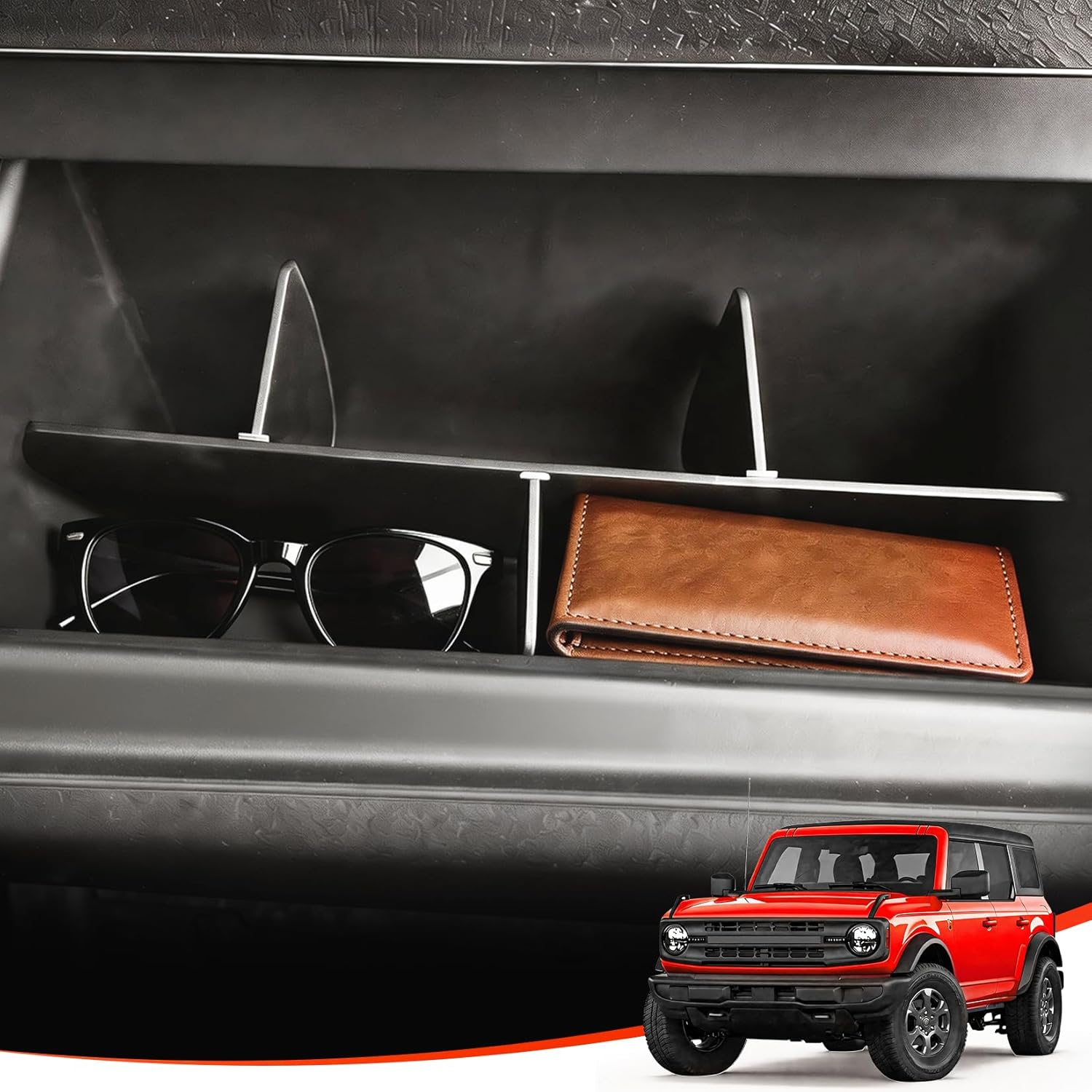 Upgraded Glove Box Organizer Insert Tray Compatible with Ford Bronco 2021-2026,Center Console Storage Divider for Bronco Interior Accessories,Storage Insert Tray with Adjustable Dividers