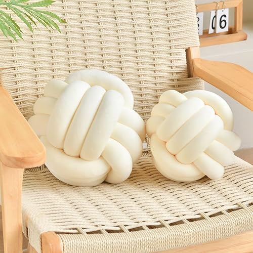 Miniatura 4 de LUSJNGE Bola de almohada decorativa con nudo para el hogar, silla, sofá, cojín estético redondo de terciopelo anudado, color blanco lechoso, 8.7