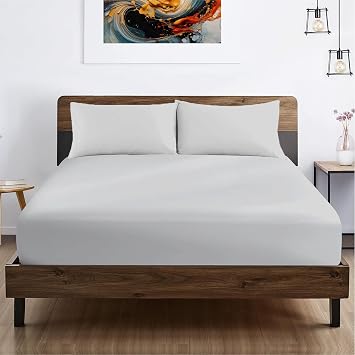 SGI bedding 100% Egyptian Cotton 600 TC Queen Size Fitted Sheet Only Soft, Smooth Sateen Weave 15" inch Deep Pocket Fitted Bed Sheet - Silver