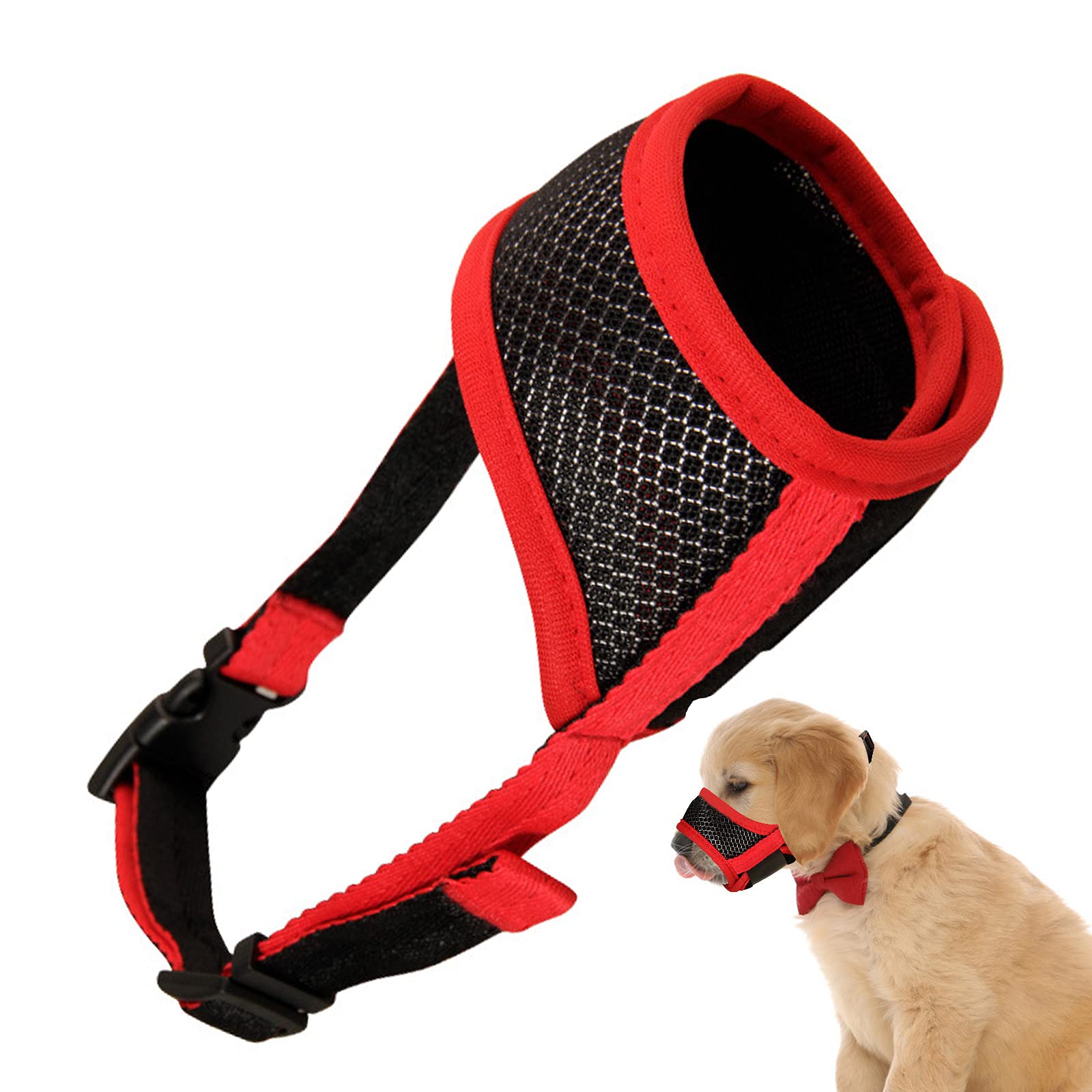Hetenoyo Dog Muzzle, Adjustable Pets Muzzle Mesh Soft and Breathable Mesh Cover, Anti-Biting and Barking, Suitable for Pet Grooming