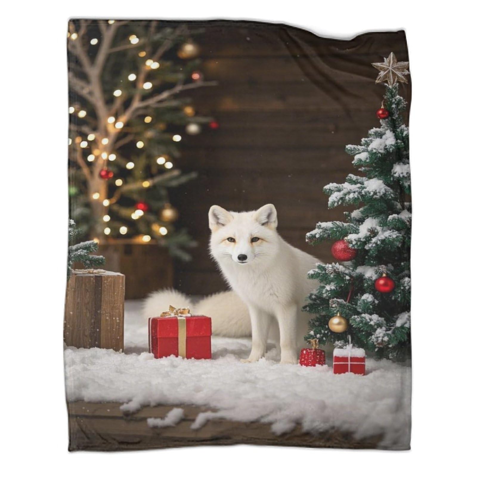 Coperta natalizia con stampa 3D Fox & Snow per adulti, super morbida, con accogliente flanella anti-pelucchi, per adulti e bambini, 150 x 200 cm