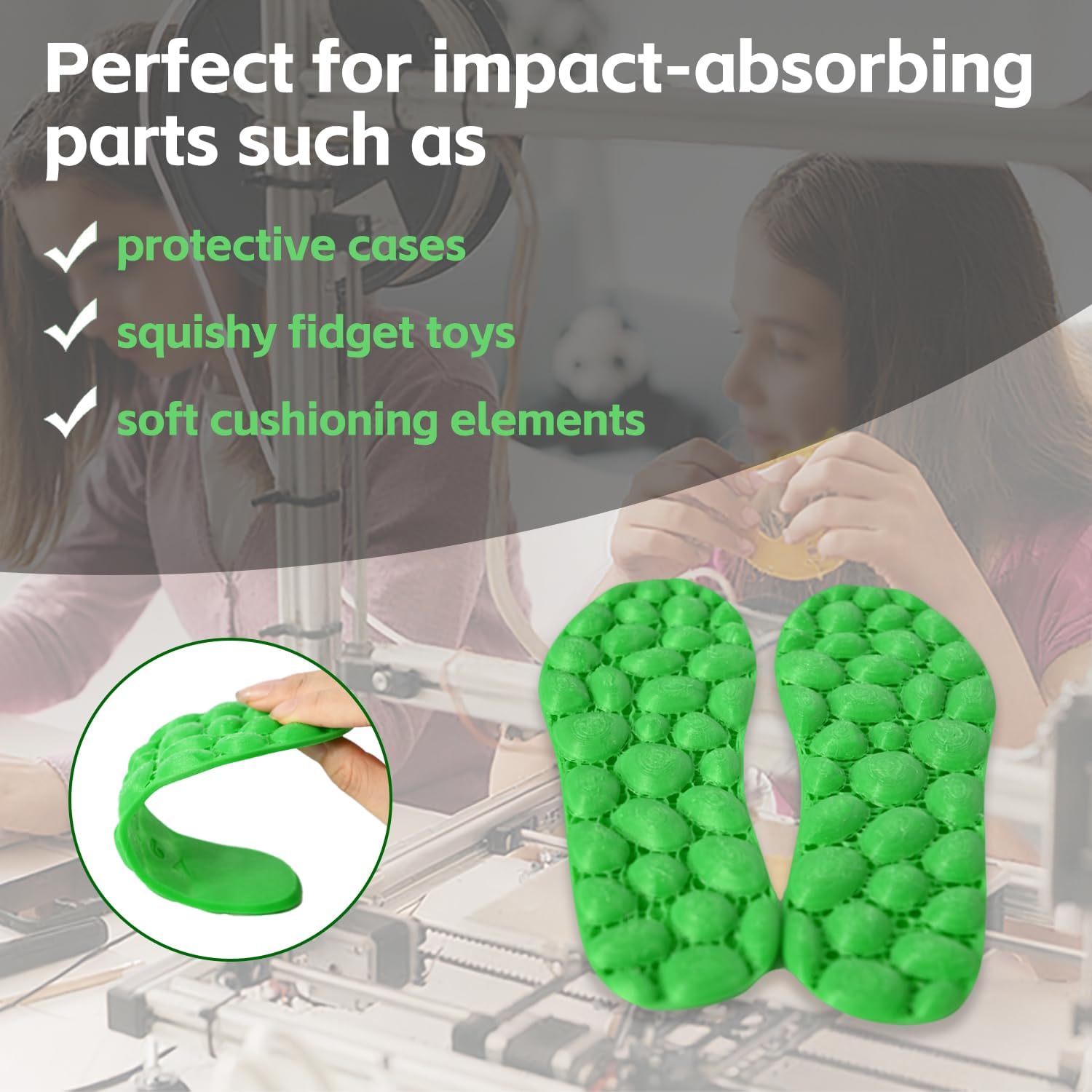 TPU Filament, PRILINE 85a Flexible Soft 3D Printer Filament 0.5KG 1.75mm Spool, Flexible Soft TPU 3D Printing Filament, Green