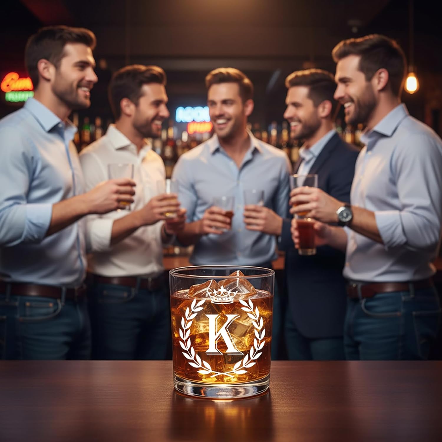 Personalized Whiskey Glasses Gifts for Men, Letter K Initial Whiskey Glass, Christmas Birthday Gifts for Men Husband Brother Dad, 10 OZ Old Fashioned Glass with Gift Box(Letter K) - Image 4