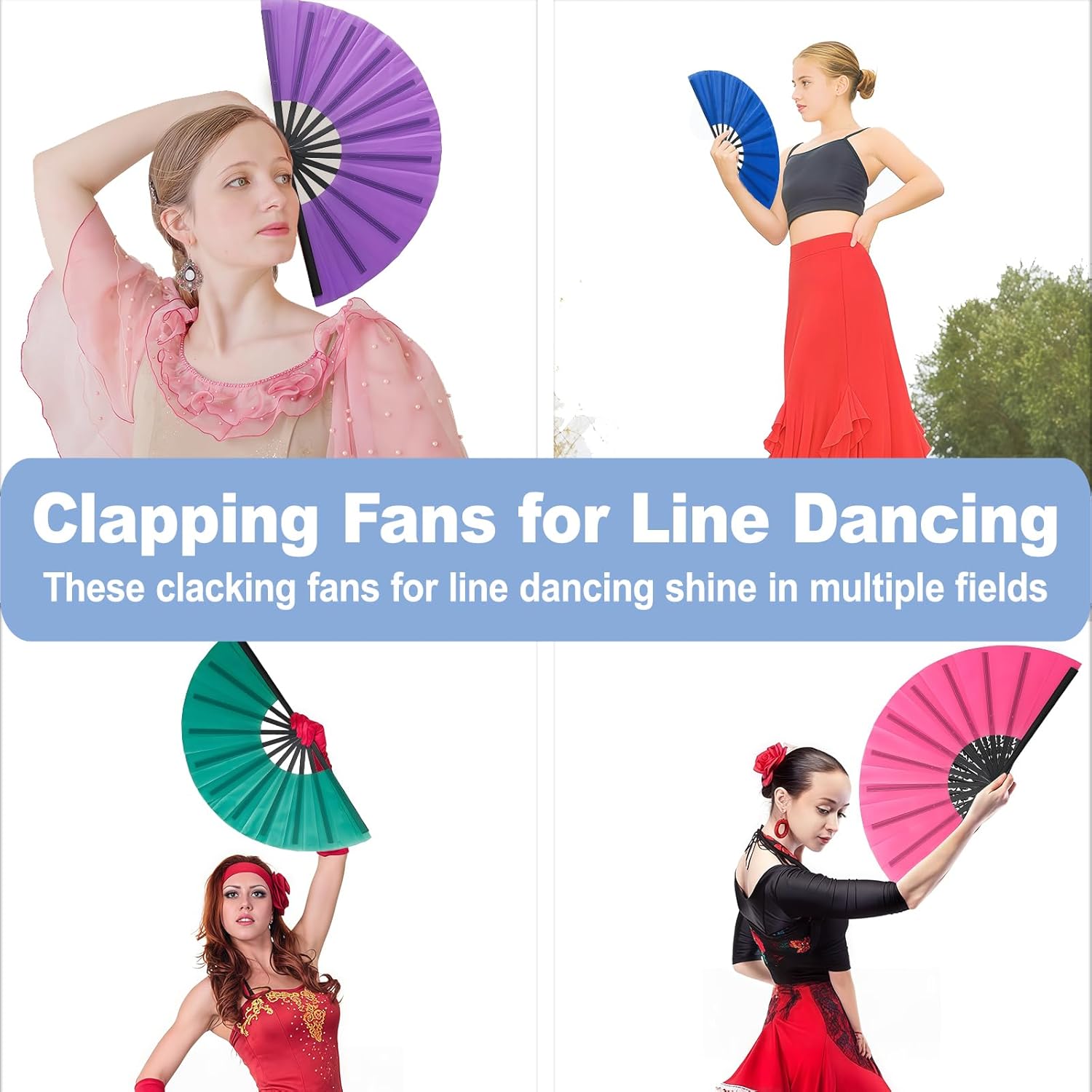 20 Pcs Folding Hand Fan Bulk 13" Polyester Taffeta Large Folding Fans, ABS Ribs, Mix Color Popping Clacking Fan for Chinese Kung Fu Tai Chi, Line Dancing, Boots on the Ground Dance, Performance