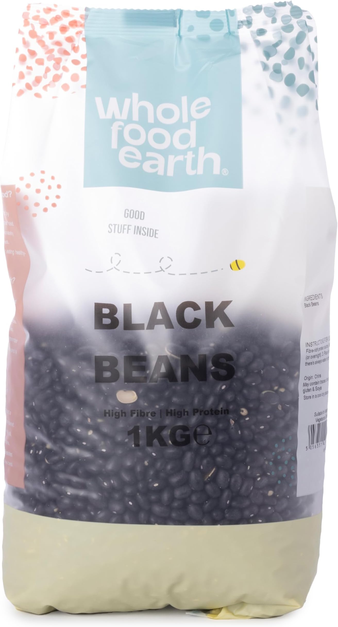 Wholefood Earth Black Beans 1 kg | GMO Free | Natural | High Fibre | High Protein
