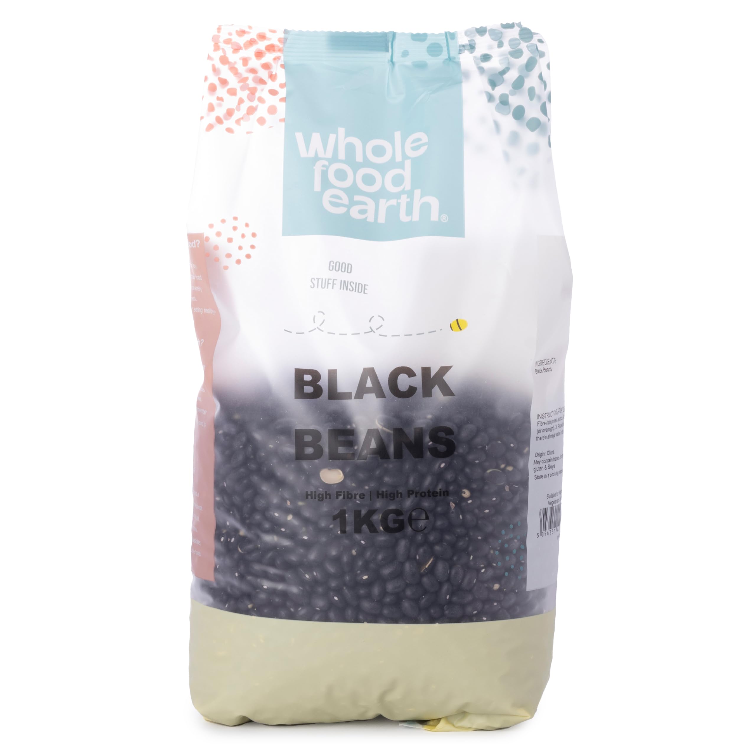Wholefood Earth Black Beans 1 kg | GMO Free | Natural | High Fibre | High Protein