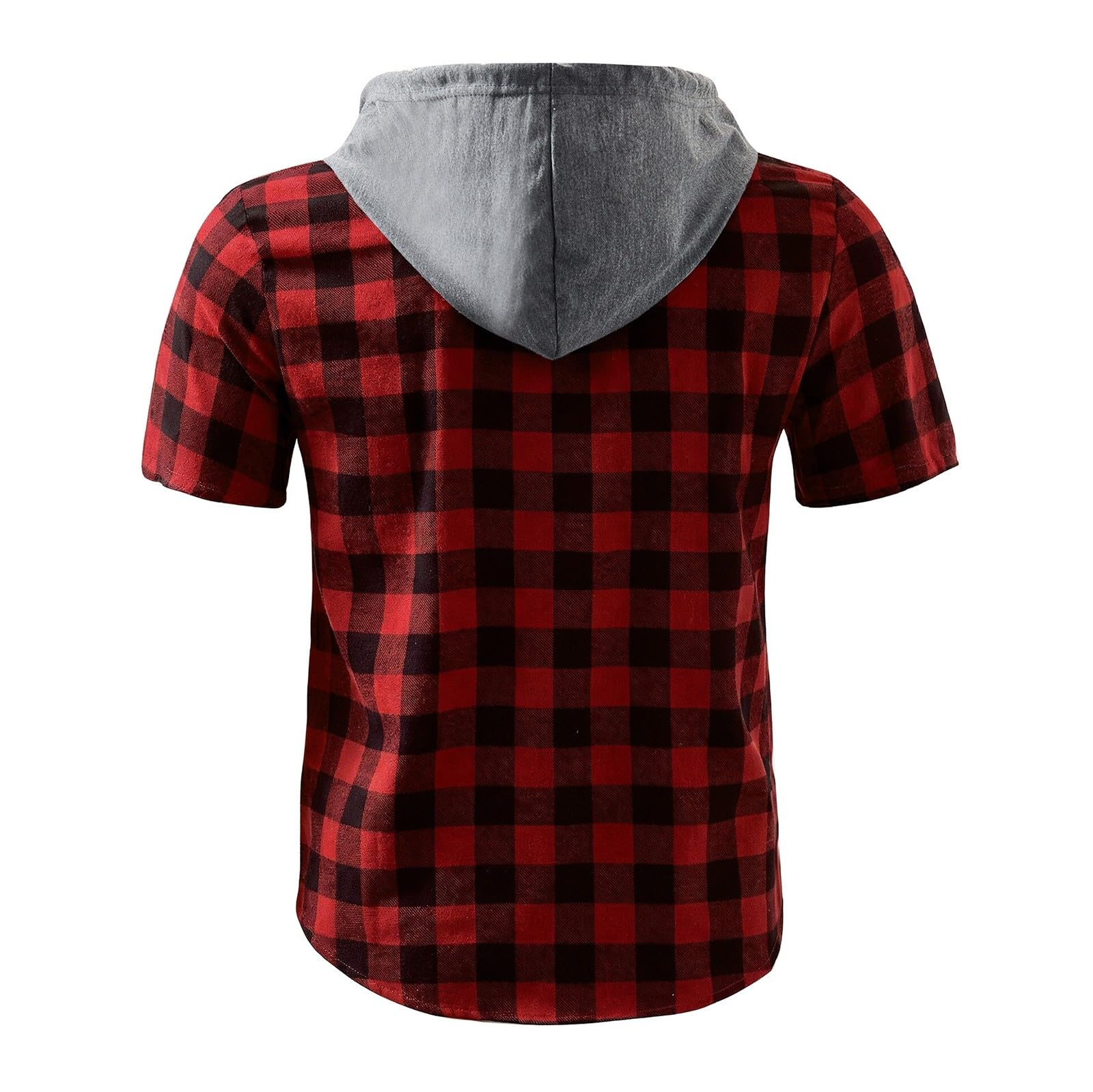 Generico Camicia Uomo A Quadri con Cappuccio E Bottoni, Maniche Corte Modello Nuovo per Look Urbani E Comodi nel Periodo Estivo