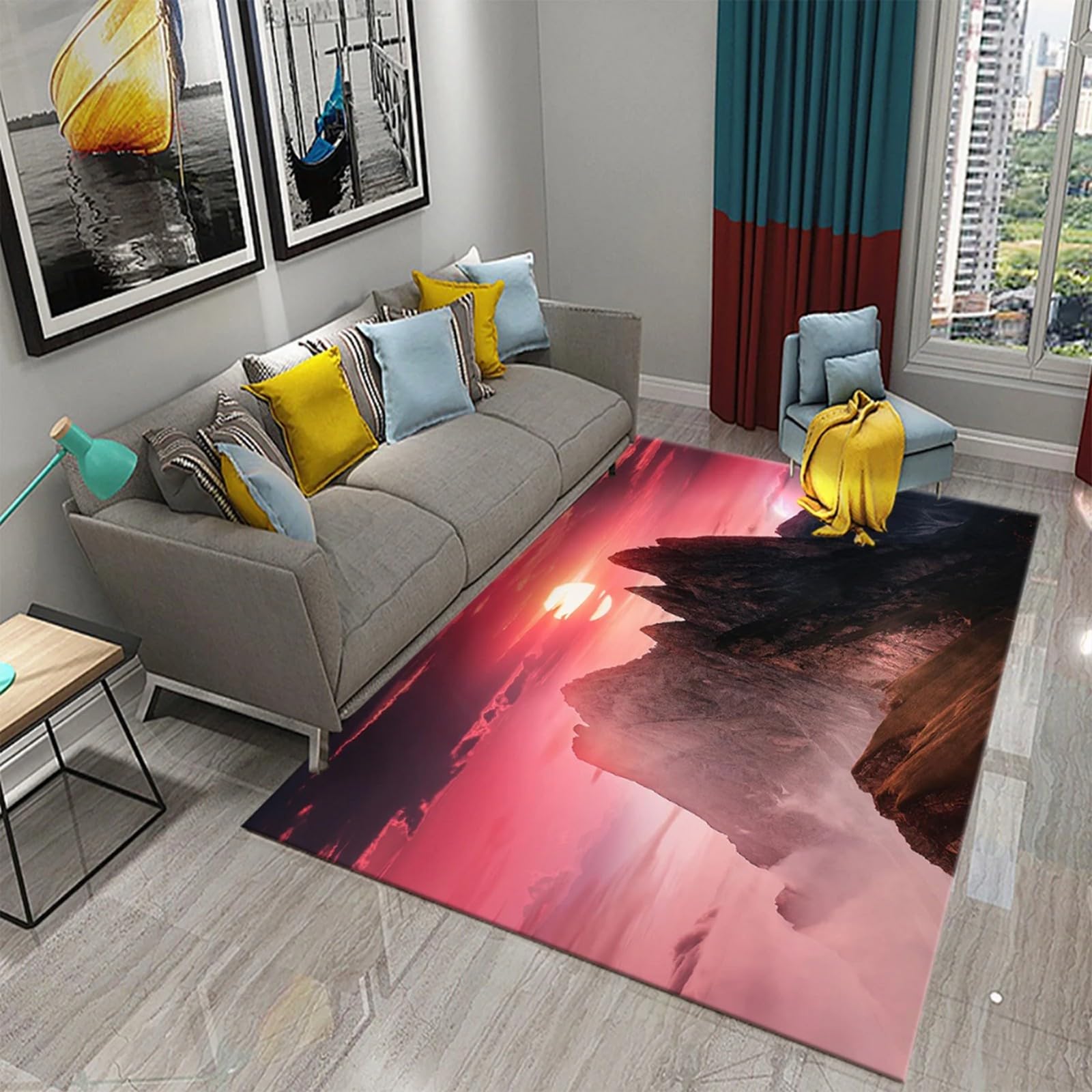 Tapis de salon 3D paysage de montagne 120 x 160 cm en flanelle antidérapante