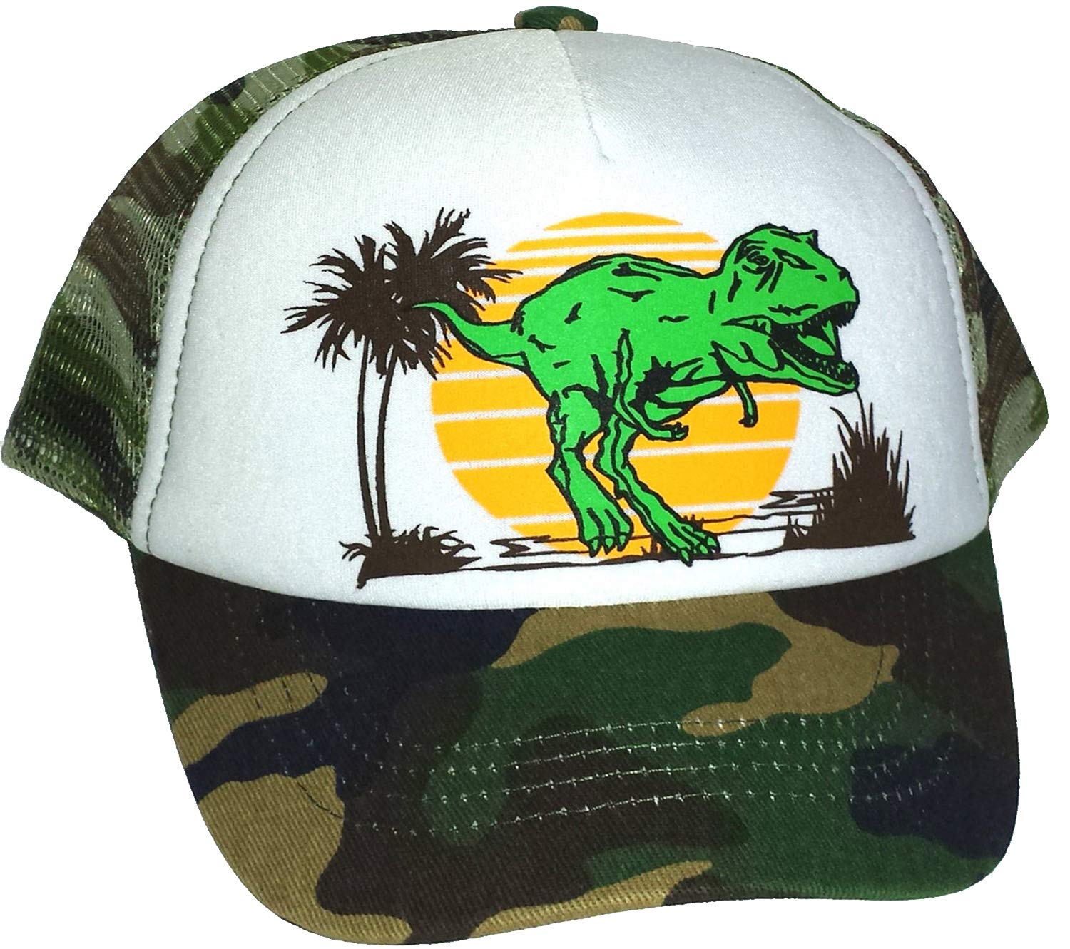 Kids Snapback Dinosaur Dino Mesh Trucker Hat Cap Camo Camouflage Sunset