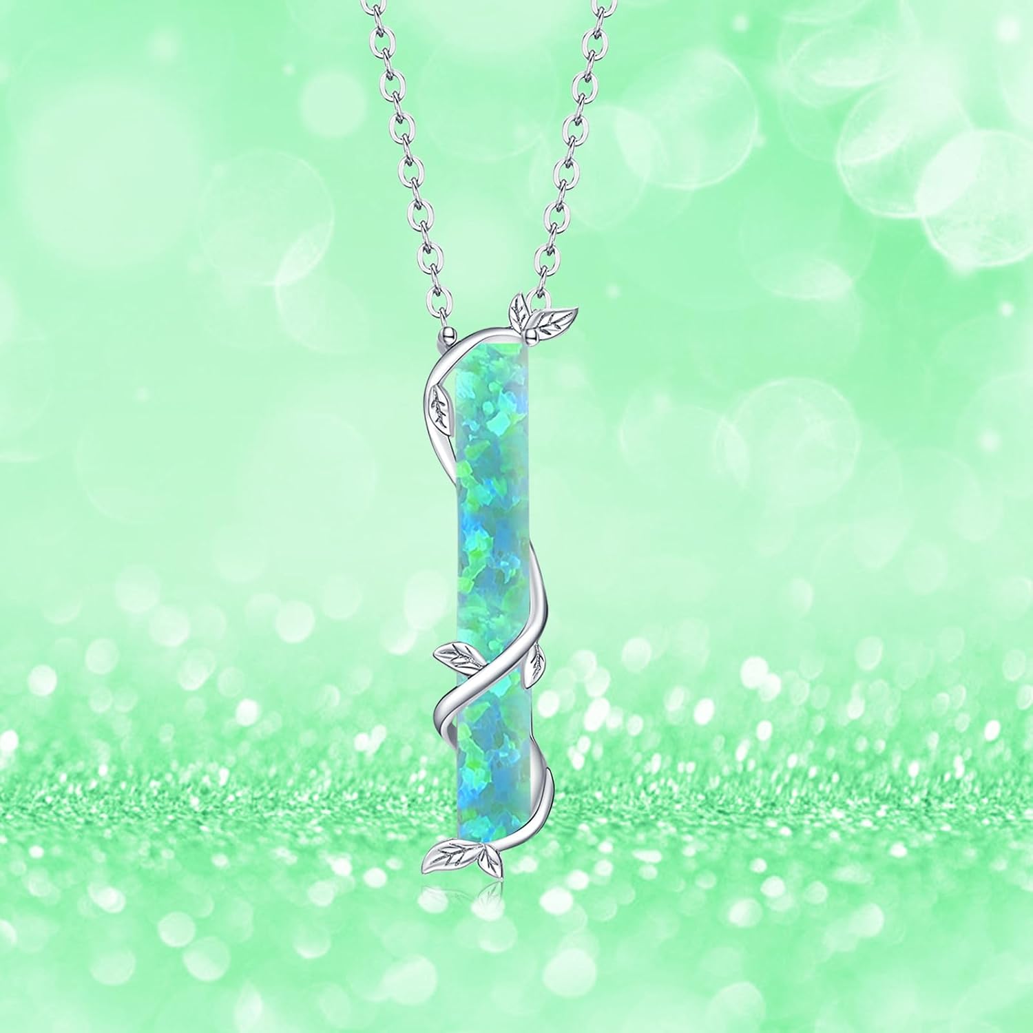 Bar Oapl /Moss Agate/Animals Necklace 925 silver Opal Jewelry For Women