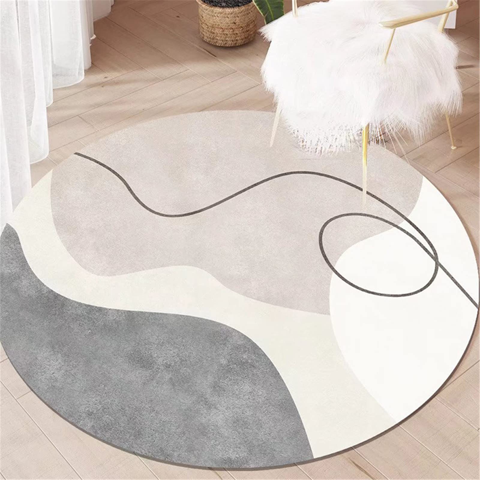 Tapis rond salon géométrie 140cm antidérapant beige