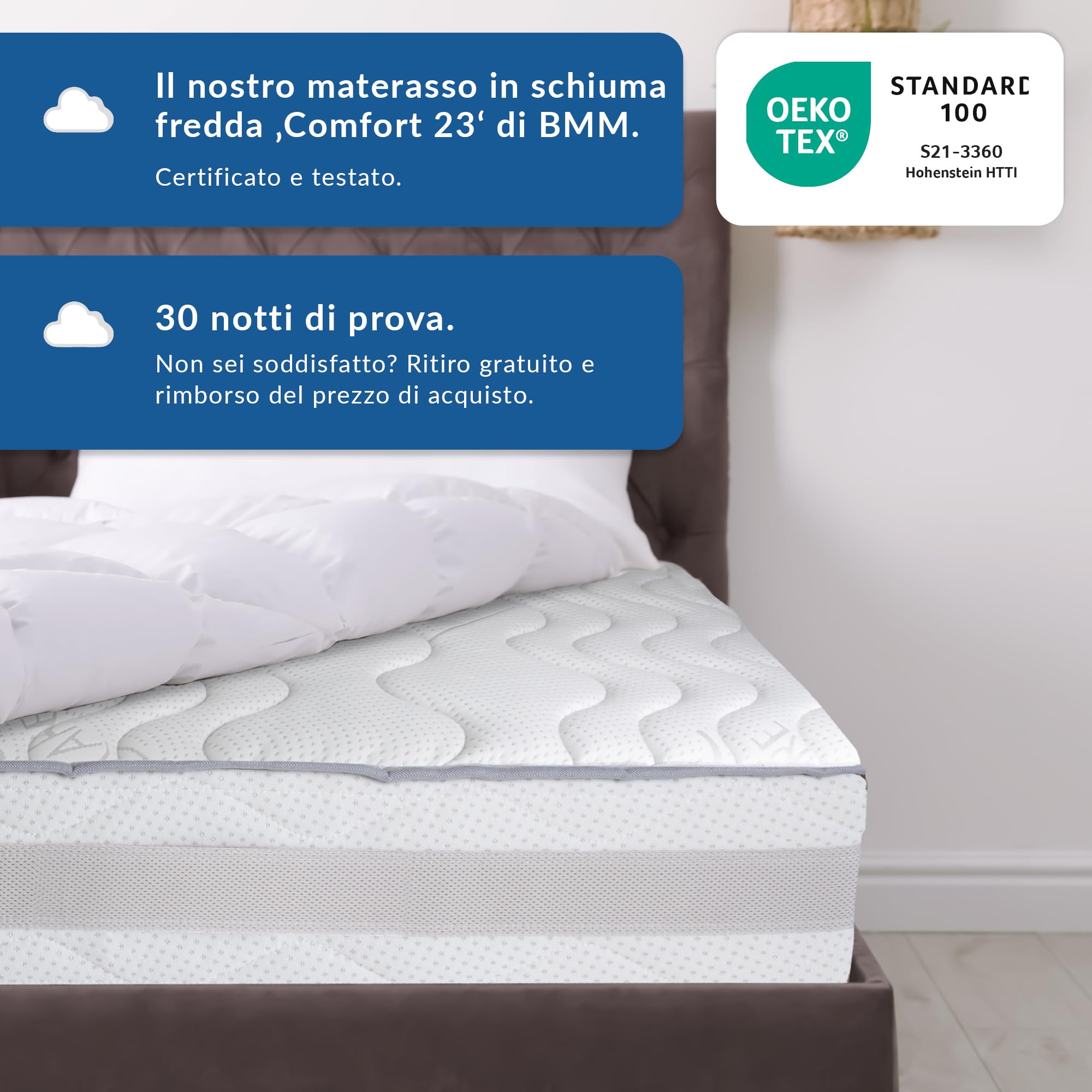 BMM Materasso Comfort 23 180x200 cm, H4 molto solido, materasso in schiuma di lattice certificato Öko-Tex, 7 zone ortopediche, altezza 23 cm, prodotti in Germania