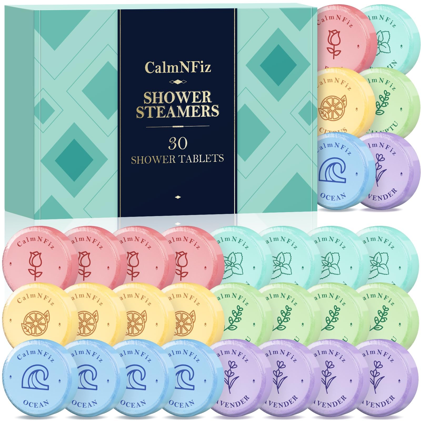 CalmNFiz Geschenkset mit 30 Badebomben und Zerstäubern für Damen, mit 6 verschiedenen Aromen, selbstpflegende Artikel für die Frau, ideales Geschenk zum Valentinstag oder zum Muttertag. Tam