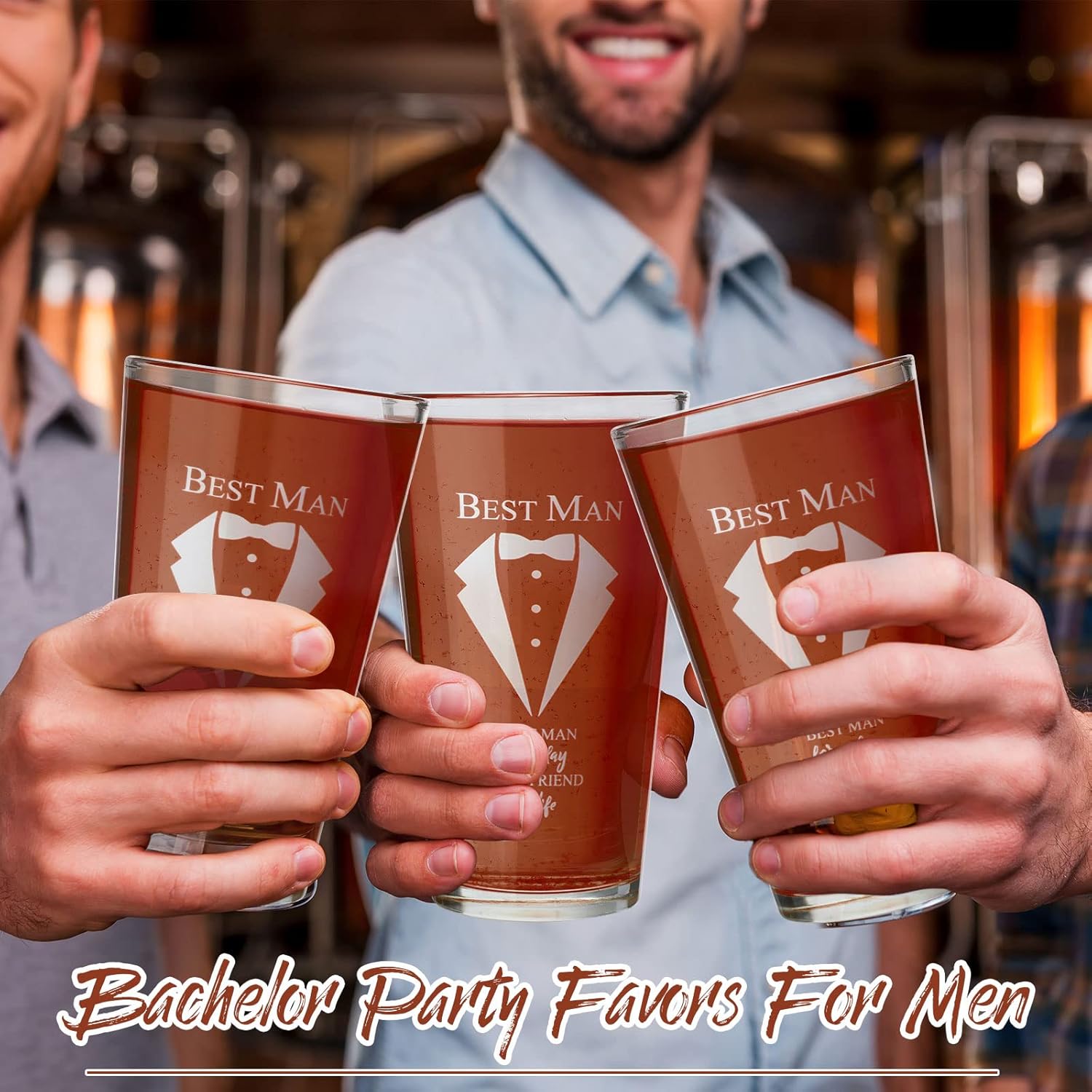 Nuanchu Set of 7 Groomsman Proposal Gifts Best Man Gift Beer Glass Set with Tuxedo Glasses Will You Be My Groomsman Cards Tissue Paper for Bachelor Party(16 oz,Pin Glasses)