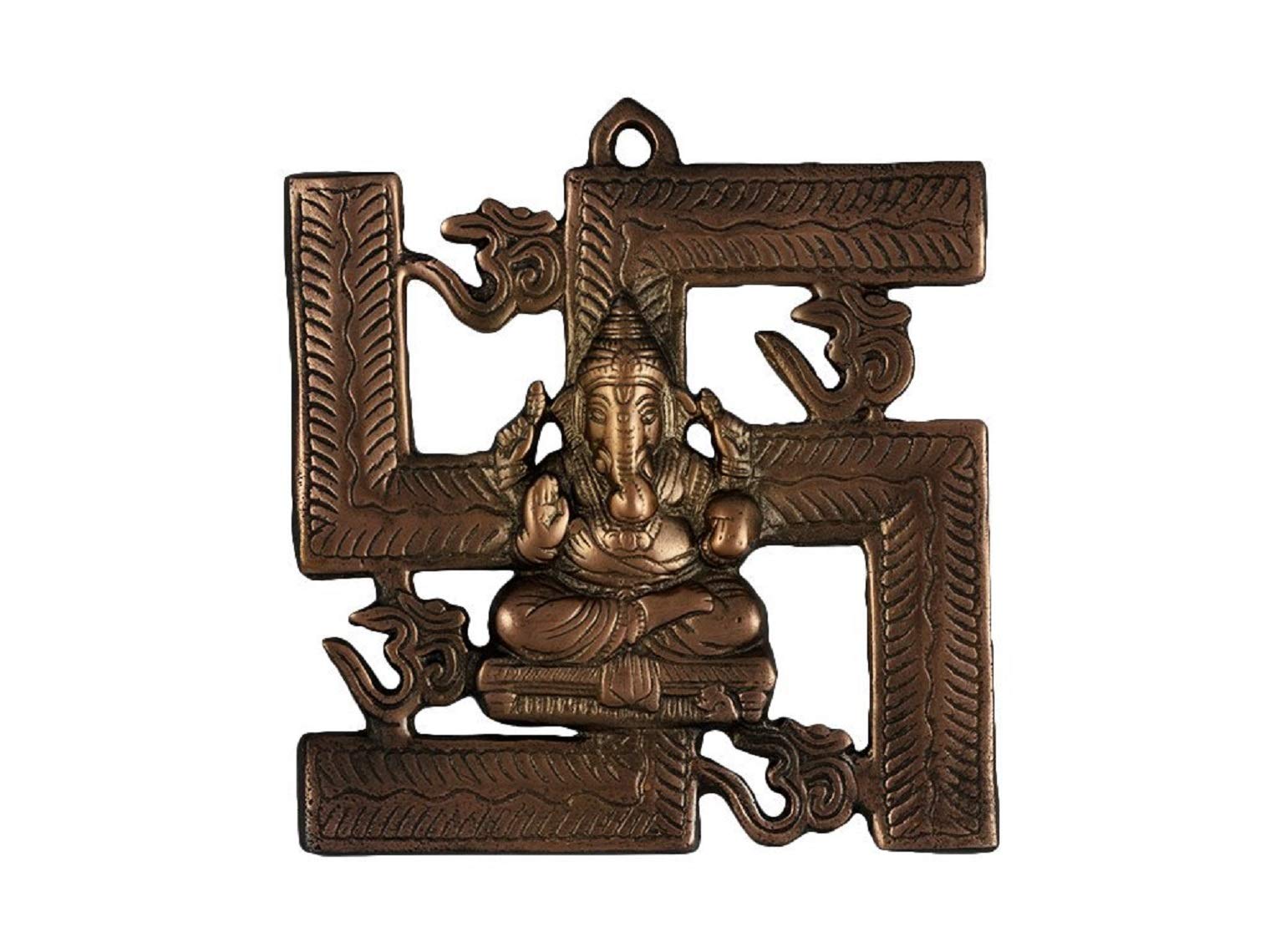 numeroastro Om Swastik Lord Ganesha Wall Hanging in Copper (17 Cms) (1 Pc)