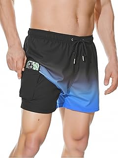 MADHERO Men's Quick-Dry 2-in-1 Compression Lined Swim Trunks