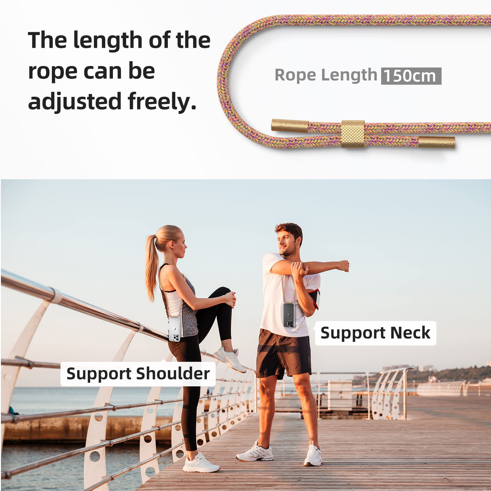 GOODVISH Cover Trasparente con Cordino per iPhone 13 PRO Max 6.7'',Custodia con Regolabile Collana per iPhone 13 Pro Max, [Antiurto] [AntiGraffio] [Antiscivolo] Case con Laccio Tracolla，Arcobaleno