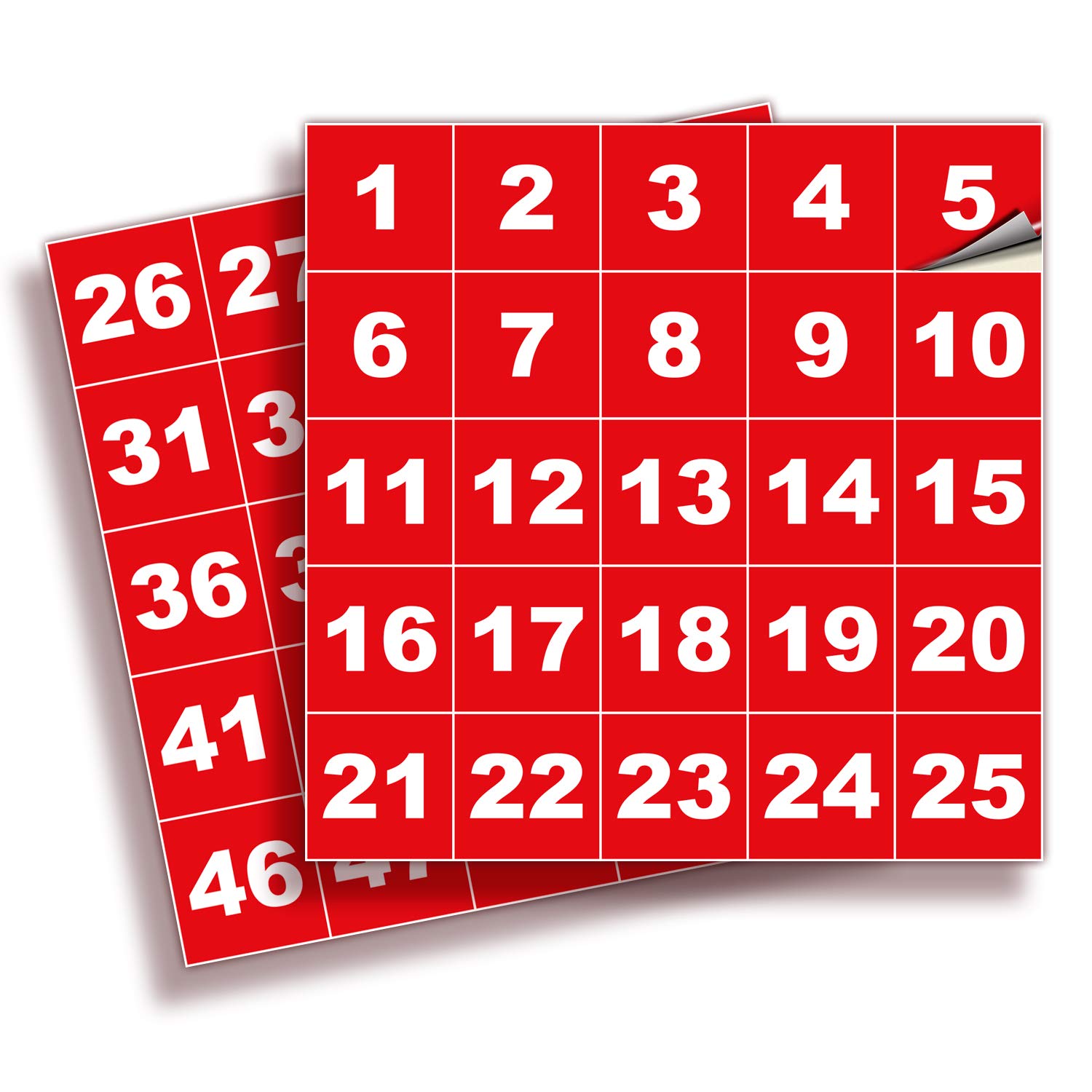 iSYFIX Red Consecutive Number Stickers – 1 to 50, 1.5-inch, 1 Set – Vinyl Self Adhesive Premium Decal Ideal for Inventory, Storage, Organizing, Boxes,