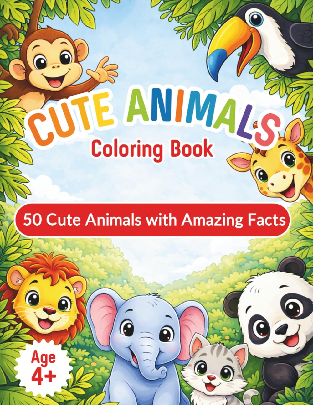 Cute Animals Coloring Book with Amazing Facts: 50 Easy and Adorable Animals for Curious Kids (Kokoro Kids Coloring Books)