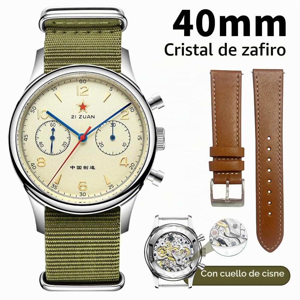SEAKOSS Reloj de Pulsera Retro 1963 Original Seagull ST1901 Reloj mecánico para Hombre Cuerda Manual Zafiro y Espejo acrílico piloto Reloj de Pulsera