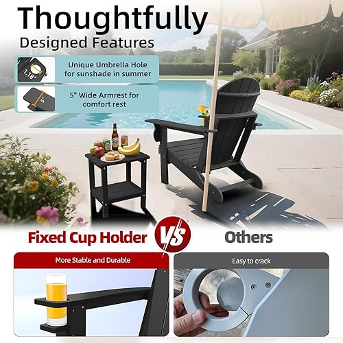 Miniatura 5 de Silla Adirondack plegable, de plástico HDPE, sillas Adirondack negras resistentes a la intemperie, sillas de gran tamaño para fogatas al aire libre