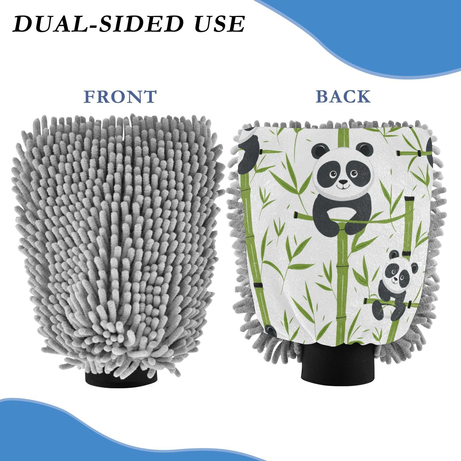 ALAZA Cute Panda Animal Kawaii Car Wash Mitt Scratch Free, 2 Pack Absorbent Microfiber/Chenille Washing & Drying Mitts, L