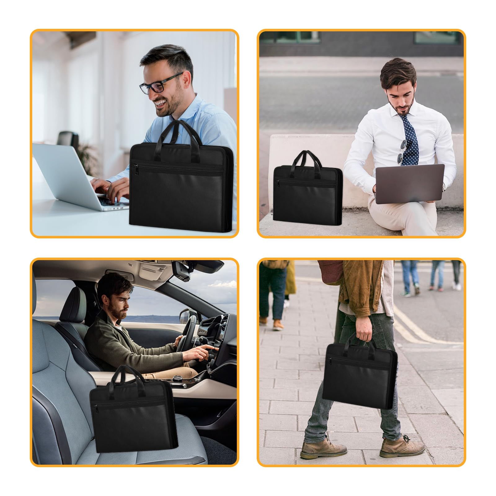 Cartella Portadocumenti Ignifuga A4 con Manico, 13 Scomparti e Chiusura Lampo, Cartella Portadocumenti A4 Ignifuga e Impermeabile per Documenti Importanti, Passaporti, Ricevute, Nero 36,5×27×4 cm