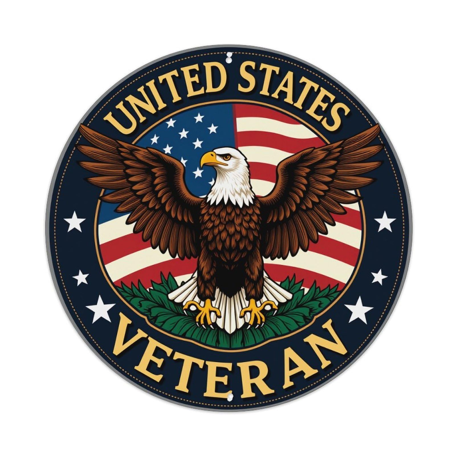 United States Veteran Eagle Flag Round Tin Sign Retro Metal Sign for Cafe Bar Pub Home Game Room Gym Club Wall Decoration Vintage Metal Poster 8x8 Inch