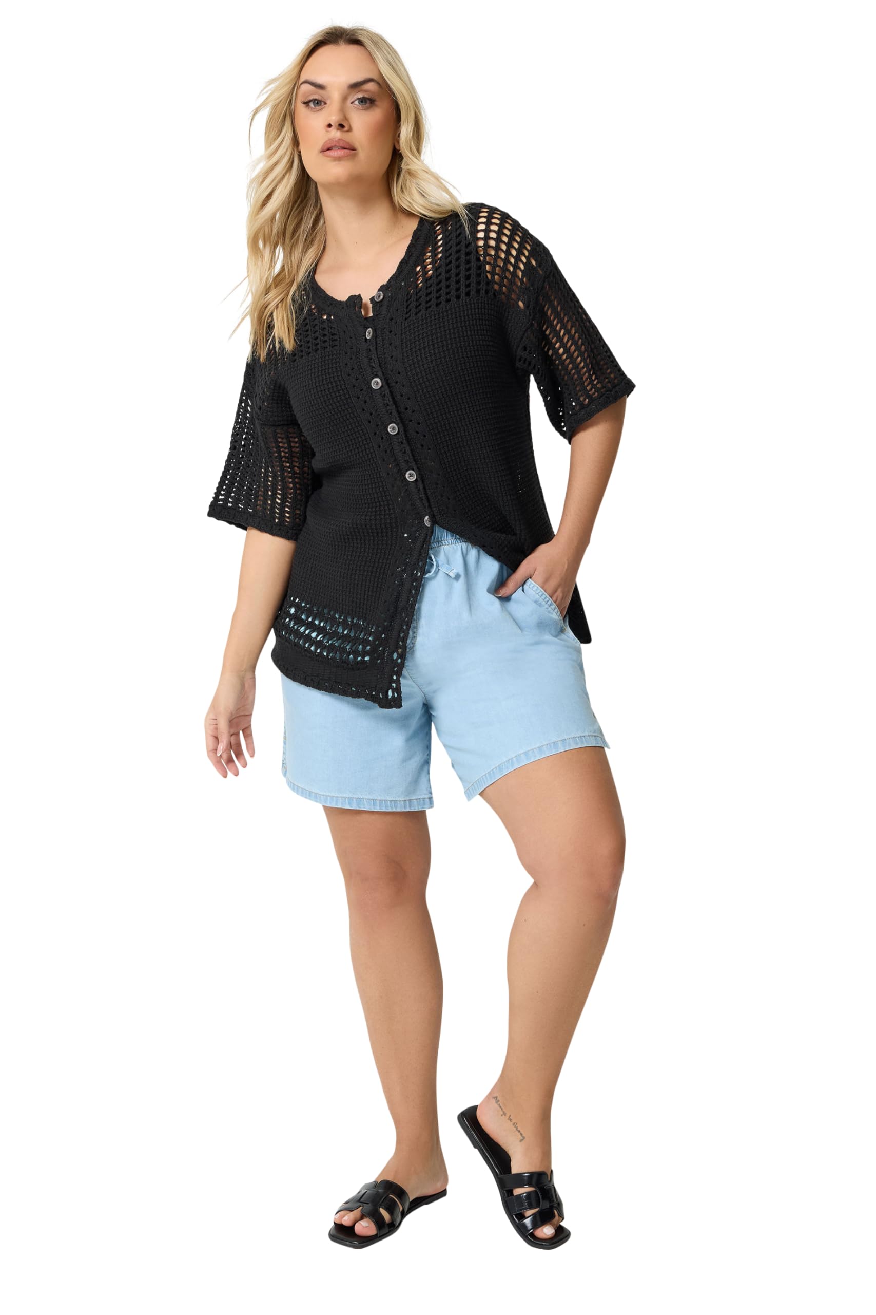 Yours Women's Black Open Stitch Cardigan In Size 14-16