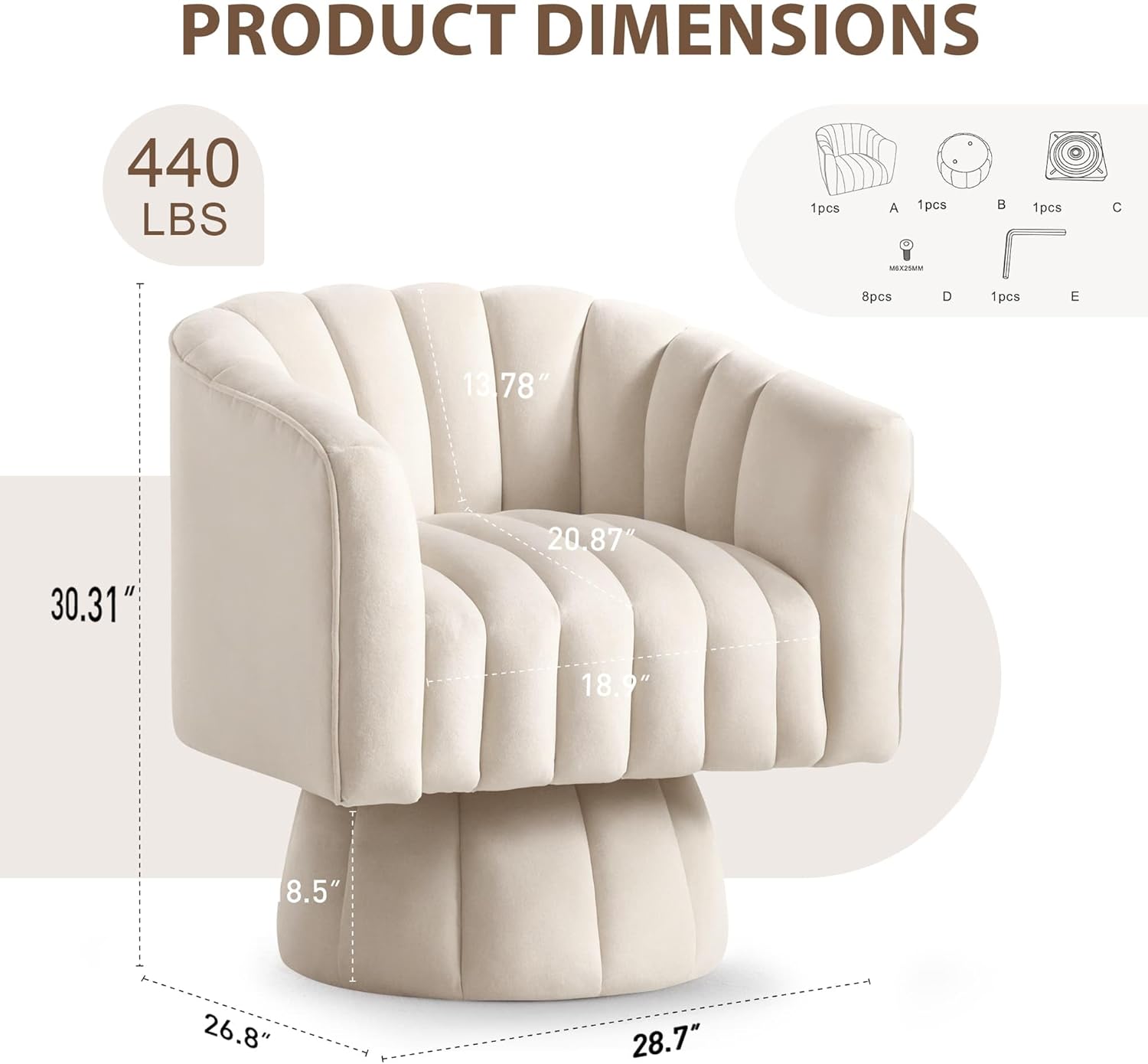 YSICK Swivel Accent Chair,360°Swivel Barrel Chairs, Mid-Century Chair with Wide Upholstered, Modern Velvet Fabric, Round Armchair for Living Room, Lounge, Bedroom