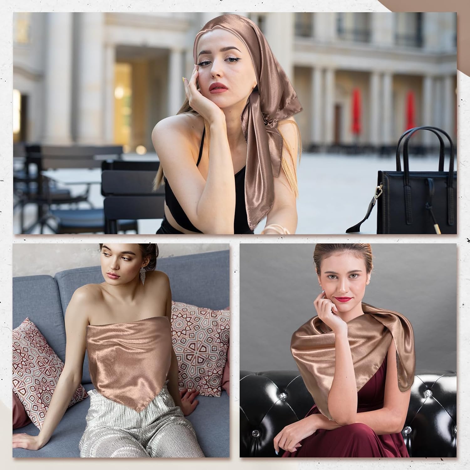 2 Pcs 35” Large Square Satin Head Scarf, Satin Square Head Scarf,Silk Like Head Scarves Silk Bandana,Fashion Hair Wrapping Scarves for Women - Image 7