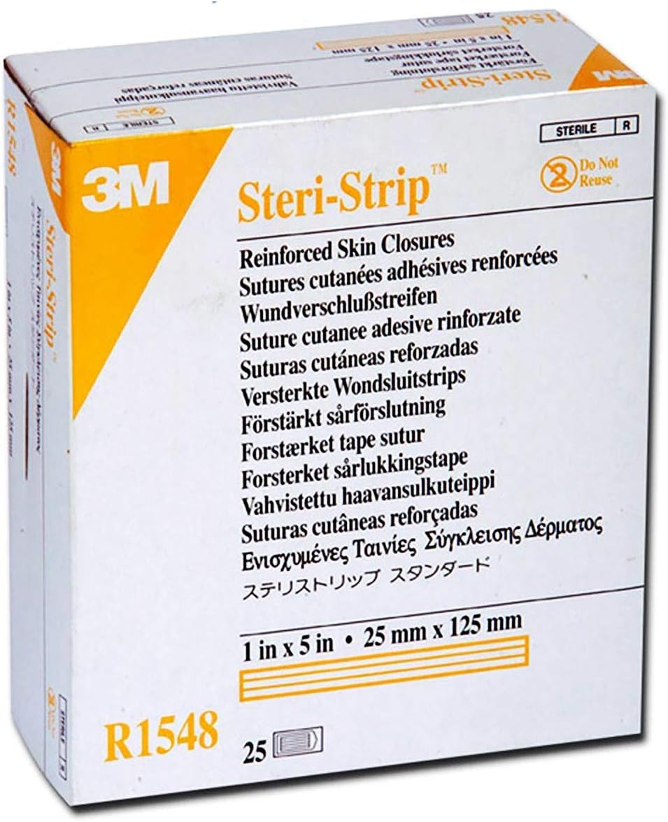 3M Steri-Strip Adhesive Skin Closures, 1" x 5", 25 Packs of 4 Strips