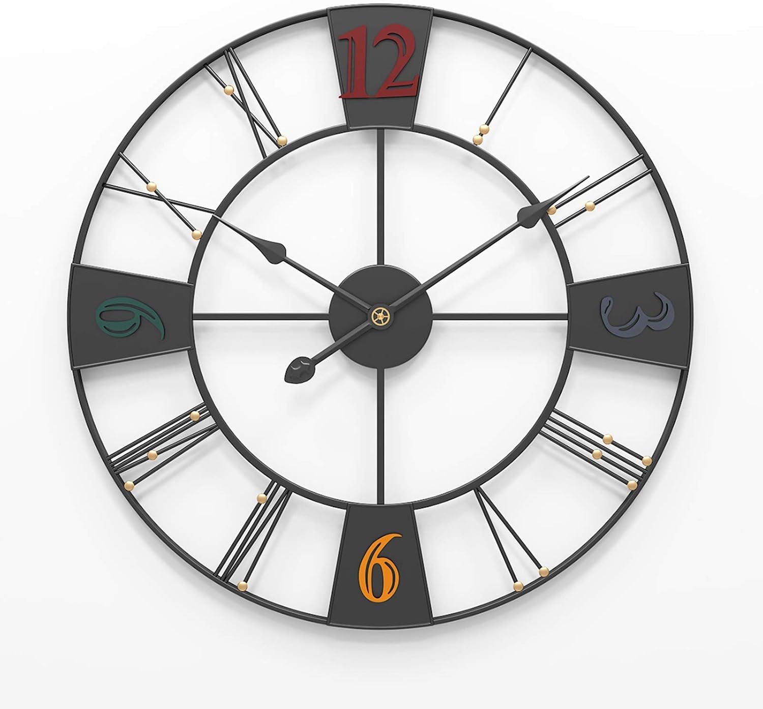 Outdoor Garden Wall Clock, 23 Inch Large Retro Garden Clock Giant Open Face Rome Waterproof Outdoor Clock Wrought Iron Outside Clock Indoor Outdoor Decoration Mute Quartz Wall Cloc