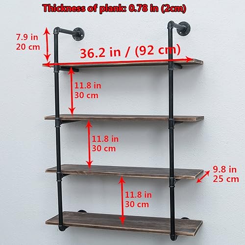 Miniatura 2 de MBQQ, Estantes de tubería industrial con madera, estante de montaje en pared rústico, estantería de metal colgada, estantería flotante de
