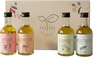 Á LA GEA Geschenkset – Premium Aromatisiertes Olivenöl – Chili, Knoblauch, Rosmarin & Klassisch – Mediterranes Gourmet Tasting Set Probierset