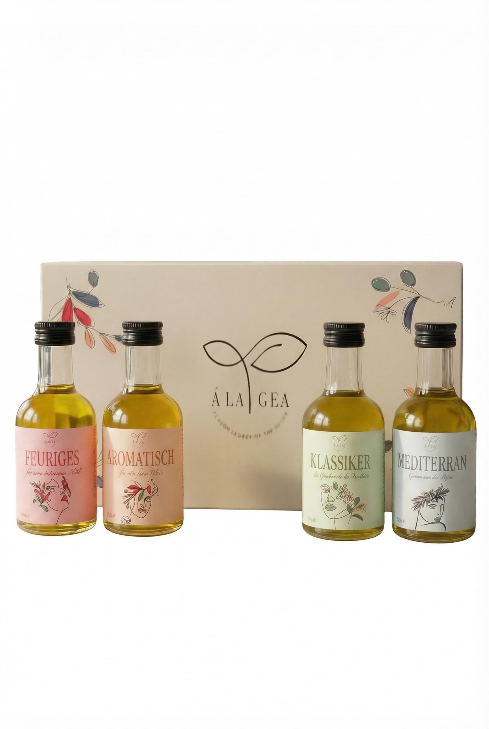 Á LA GEA Geschenkset Premium Aromatisiertes Olivenöl Chili Knoblauch Rosmarin Klassisch Mediterranes Gourmet Tasting Set