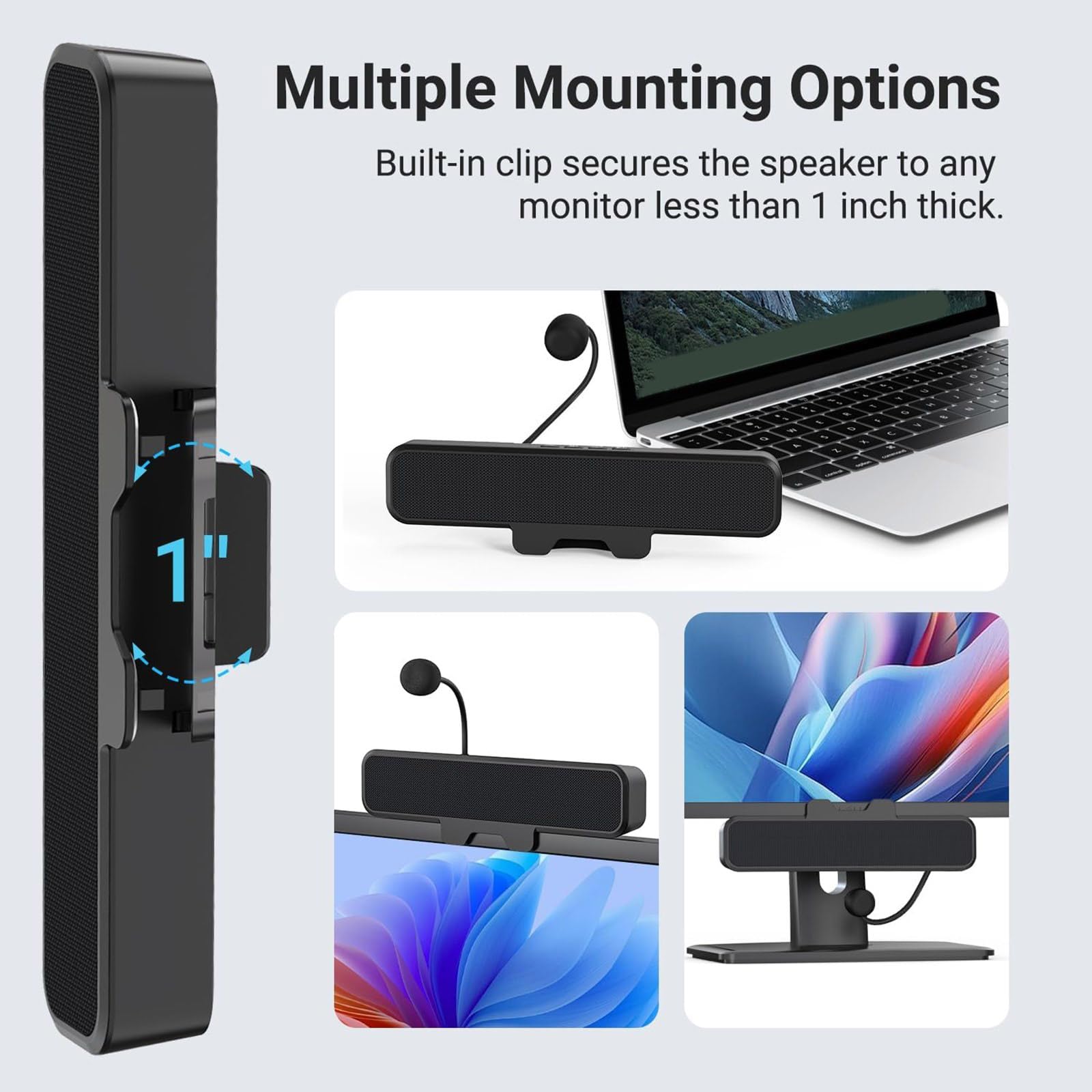 Aggiornamenti Altoparlanti da tavolo esterni Pulsante silenziamento rapido Microfono staccabile Compatibile con USB C Morsetti sul design per computer Altoparlanti esterni con microfoni staccabili