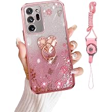 for Samsung Galaxy Note 20 Ultra Case TPU Crystal Butterfly Heart Floral for Women Magnetic Shockproof with Kickstand [Glitter Card & Wrist Strap] Protection Cover for Note 20 Ultra Glitter Rose