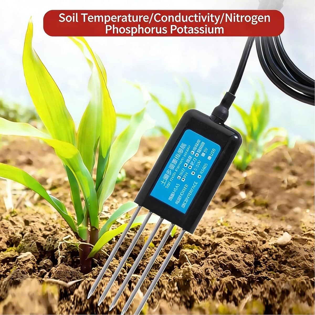 Tester del suolo, Analizzatore del suolo USB, Tester digitale Npk (azoto, fosforo, potassio), Ph, Umidità, Conducibilità elettrica (ec), Test di fertilità del suolo, for piante da giardino