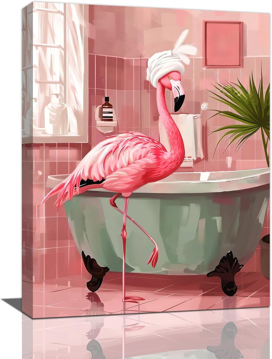 Amazon.com: Flamingo Wall Art - Pink Flamingo in Bathtub, Framed ...