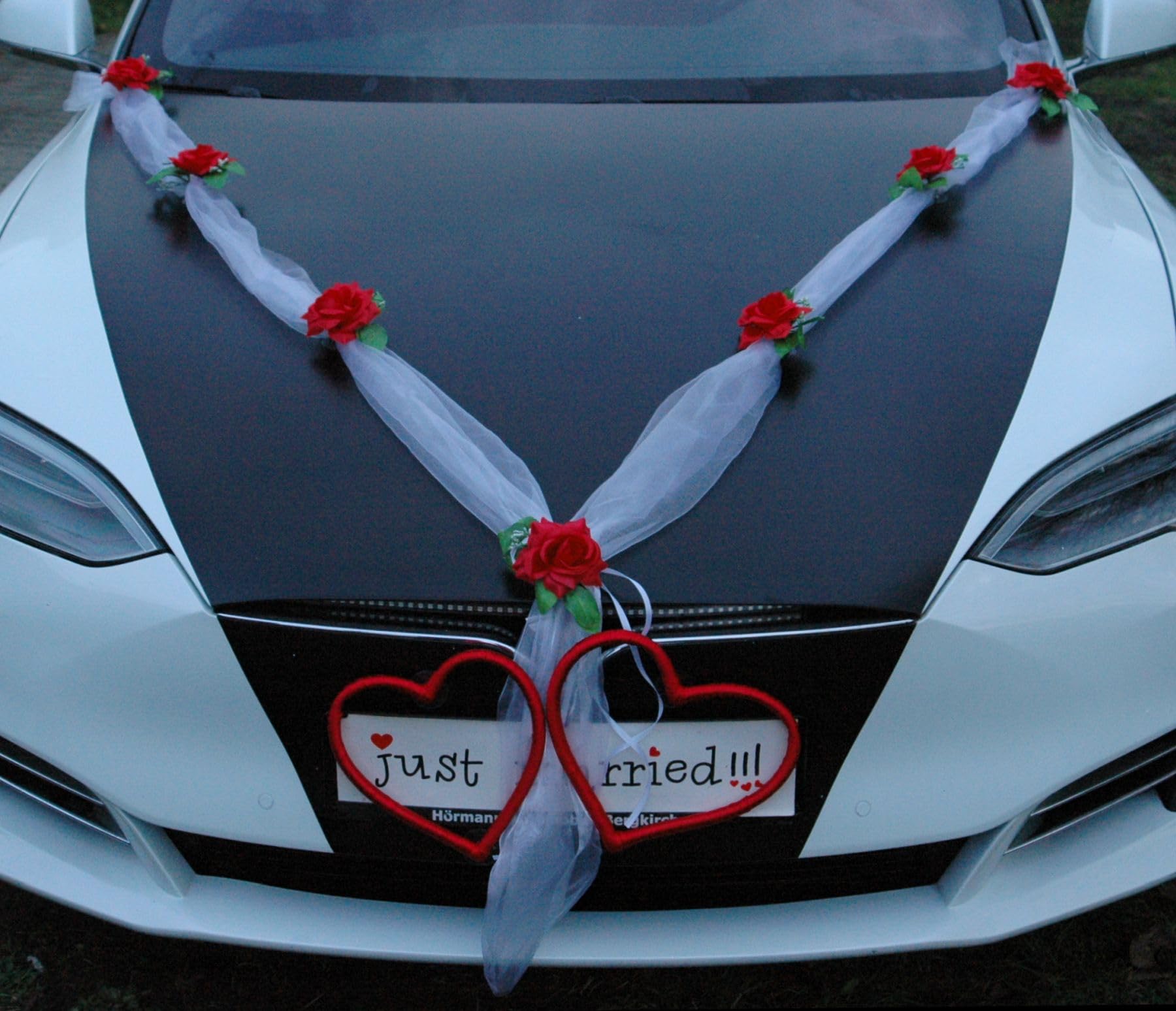 HERZSCHMUCK Décoration de voiture pour couple de mariés - Rose - Décoration de voiture de mariage - Guirlande de voiture (M rouge blanc)
