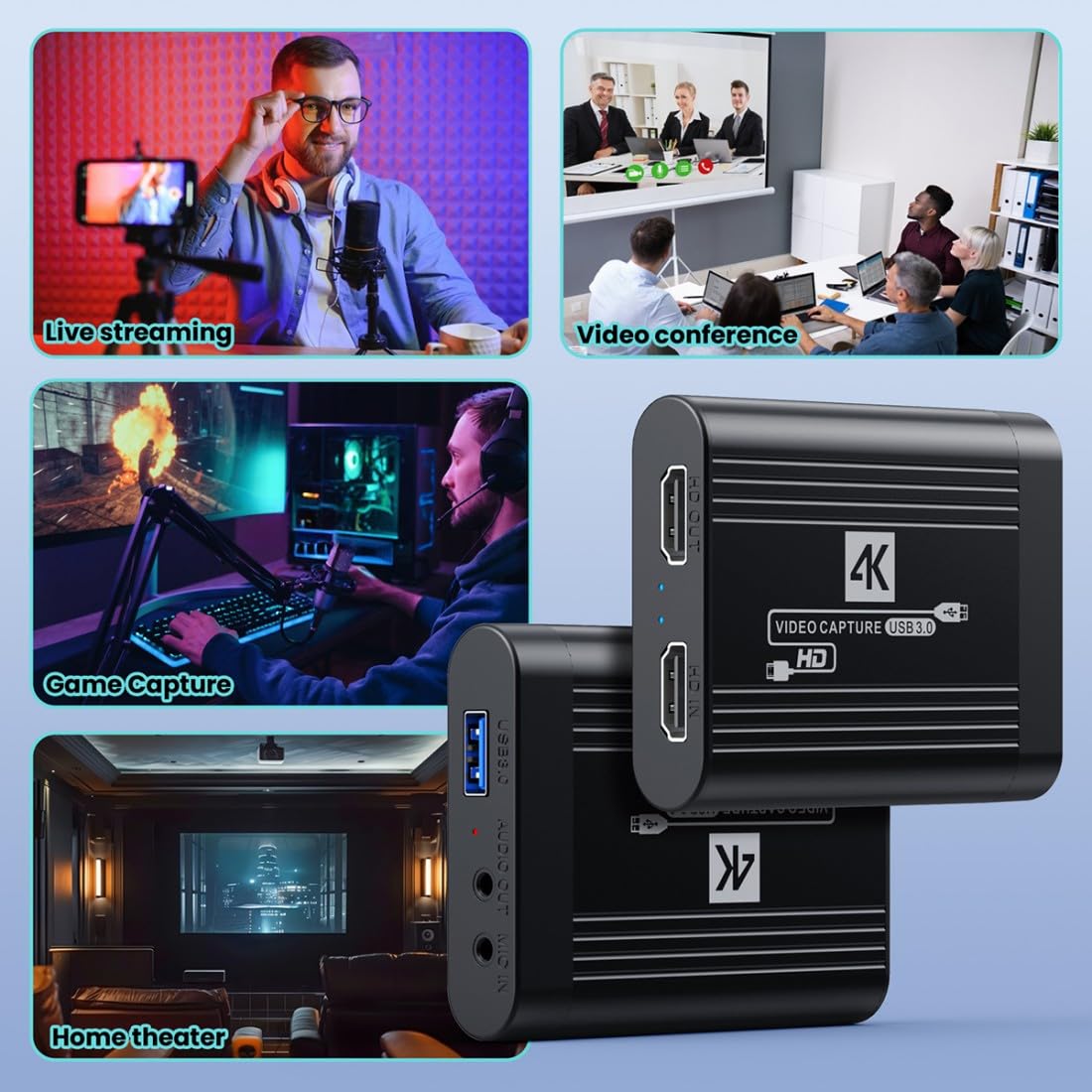 ChenYang 4K HDMI Audio Video USB 3.0 Capture Card 1080P 60FPS para PS4/PS5/Switch/Cámara/OBS, soporta transmisión en directo/videoconferencia/captura de juegos/cine en casa