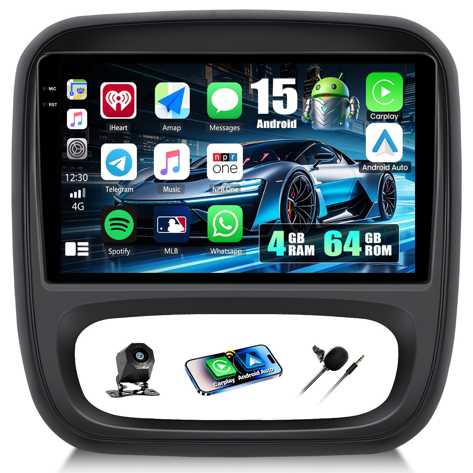 4+64G Android 15 Autoradio CAMECHO Radio pour Renault Trafic 3 2014-2021