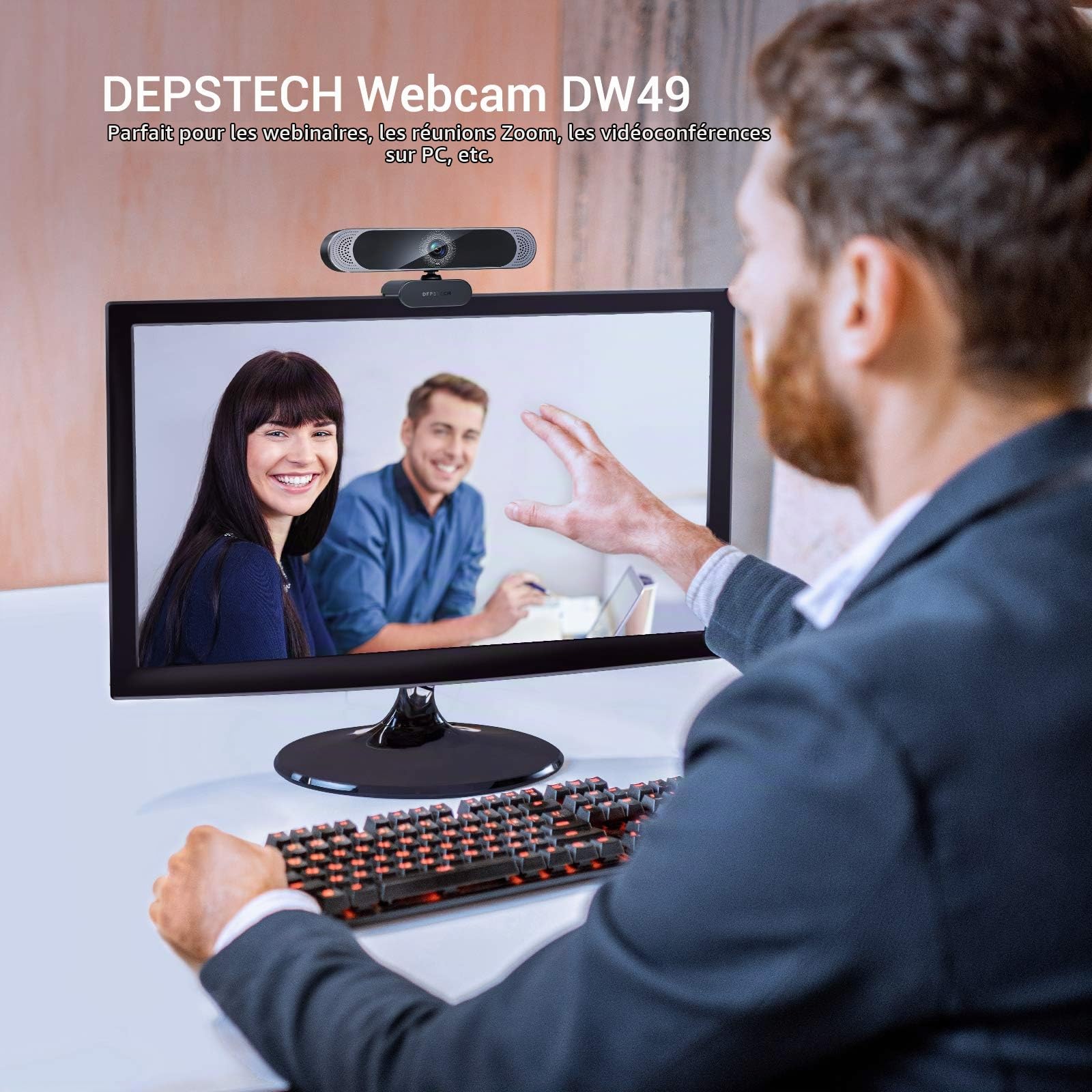 DEPSTECH Webcam 4K, DW49 Autofocus Caméra Web HD avec 1/3'' Sensor, Double Micro Antibruit, Cache Webcam et Trépied, Camera Streaming pour PC Windows, Mac, Ordinateur Portable, Zoom, Skype, Youtube