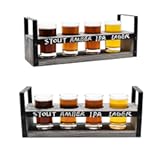 OwlGift Beer Flight Glasses and Board Set Included Torched Wood Serving Tray with Black Metal Handles and Chalkboard Panel and 4 Tasting Beer Glasses, Set of 2