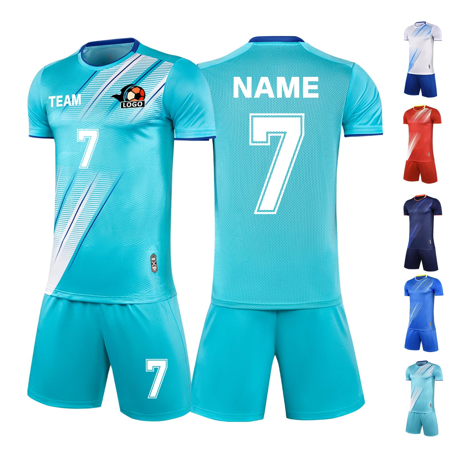 LAIFU Custom Soccer Jerseys for Kids Men Women Personalized Soccer Uniforms Shirts Shorts Set for Boys Girls Adults (Light Blue)