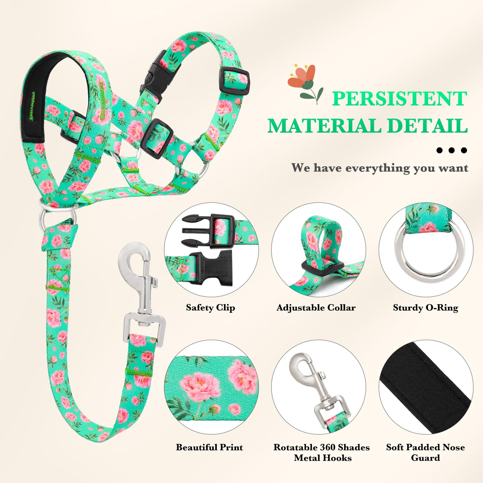 Collar de cabeza de perro sin tirones, cuello halter antitirones para perros medianos, diseño acolchado ajustable para dejar de tirar de la correa, fácil control de entrenamiento para caminar