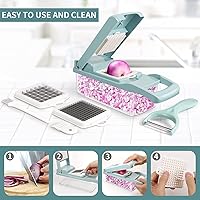 Vista 5 de senbowe Ultra-Sharp 420-Grade Hardened Stainless Steel Cortador de Cebolla y Verduras, 8 Cuchillas Intercambiables, Incluye Separador de Clara